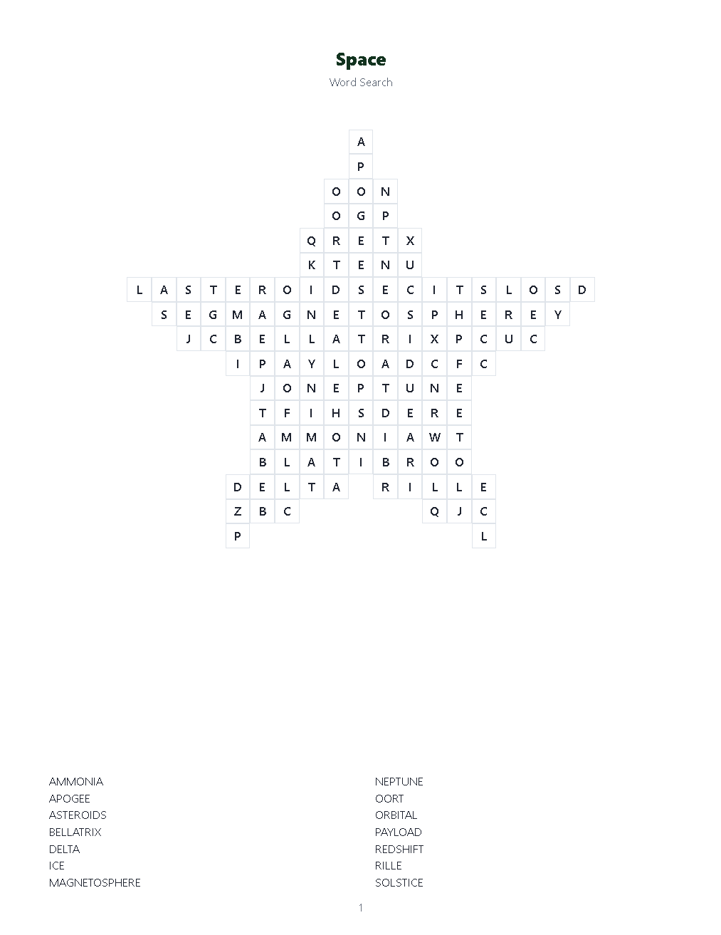 A star-shaped grid built in Deluxe: words sit only inside the outline and the rest of the grid is removed.